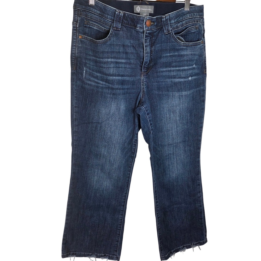 Democracy Size 14 Cropped Bootcut Jeans Raw Hem Stretch Mid Rise Denim